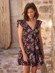 Black/Pink Feminine Frill Mini Summer Dress - Image 3 of 8