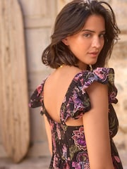 Black/Pink Feminine Frill Mini Summer Dress - Image 5 of 8