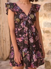 Black/Pink Feminine Frill Mini Summer Dress - Image 6 of 8