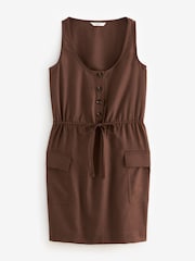 Chocolate Brown Utility Sleeveless Mini Dress With Linen - Image 5 of 7