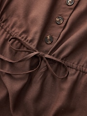 Chocolate Brown Utility Sleeveless Mini Dress With Linen - Image 6 of 7