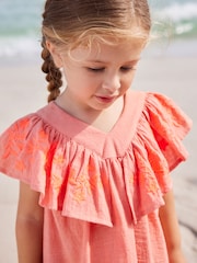 Coral Pink Embroidered Beach Dress (3mths-8yrs) - Image 4 of 9