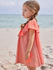 Coral Pink Embroidered Beach Dress (3mths-8yrs) - Image 5 of 9