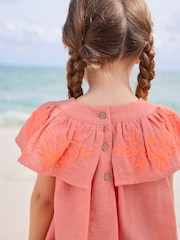 Coral Pink Embroidered Beach Dress (3mths-8yrs) - Image 6 of 9