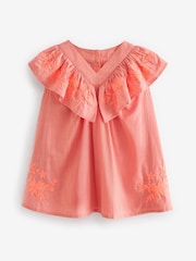 Coral Pink Embroidered Beach Dress (3mths-8yrs) - Image 7 of 9