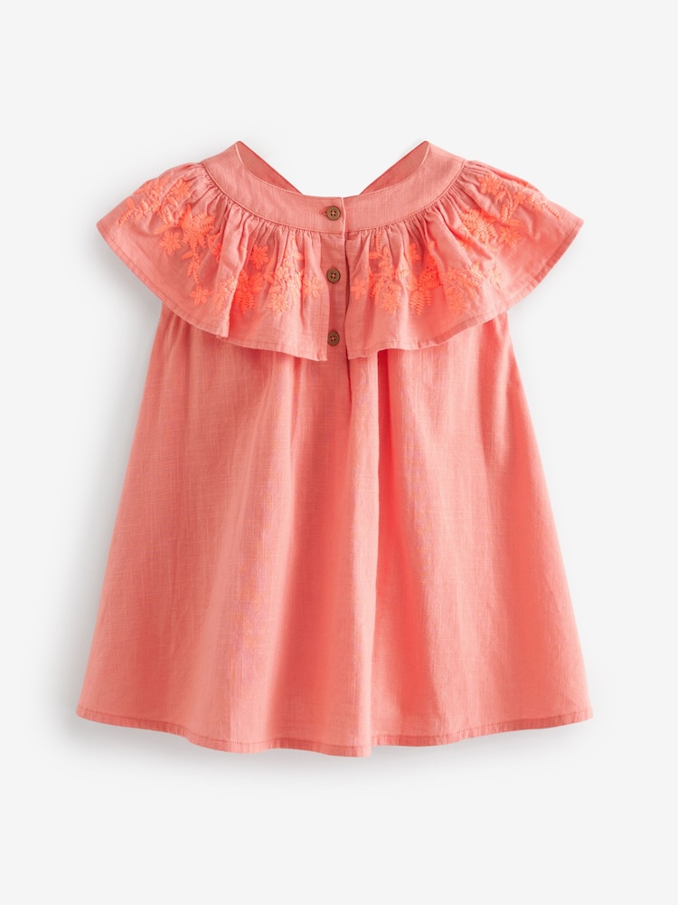 Coral Pink Embroidered Beach Dress (3mths-8yrs) - Image 8 of 9