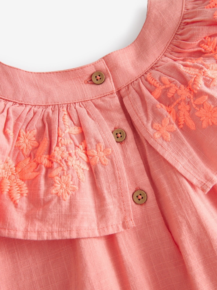 Coral Pink Embroidered Beach Dress (3mths-8yrs) - Image 9 of 9