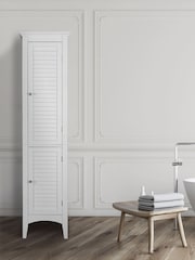 Teamson Home White Glancy Wooden Bathroom Tall Linen Storage Unit - Image 1 of 4