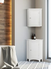 Teamson Home White Glancy Wooden Bathroom Storage Corner Wall Unit - Image 2 of 6