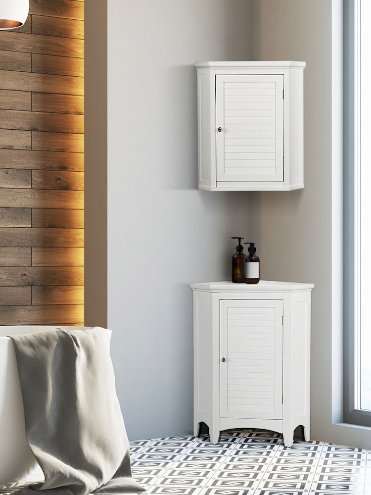 Teamson Home White Glancy Wooden Bathroom Storage Corner Wall Unit - Image 2 of 6