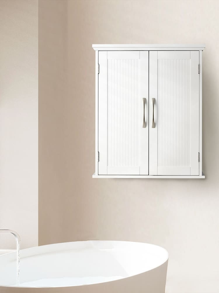 Teamson Home White Newport Wooden Bathroom Storage Wall Cabinet Unit - Image 1 of 6