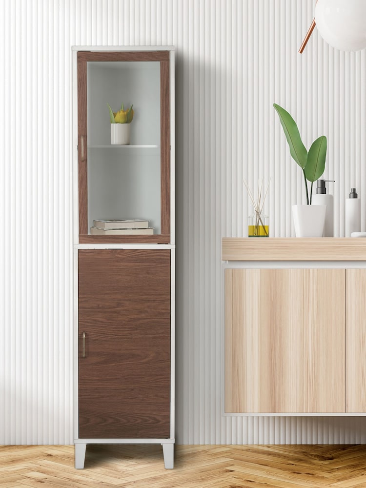 Teamson Home Brown Tyler Wooden Bathroom Tall Linen Storage Cabinet Unit - Image 1 of 4