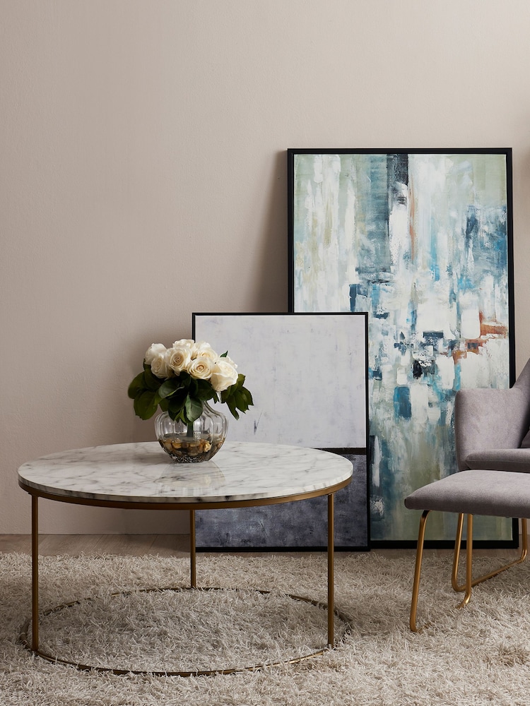 Teamson Home Brass Marmo Round Coffee Table with Faux Marble Top - Image 2 of 4