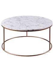 Teamson Home Brass Marmo Round Coffee Table with Faux Marble Top - Image 3 of 4