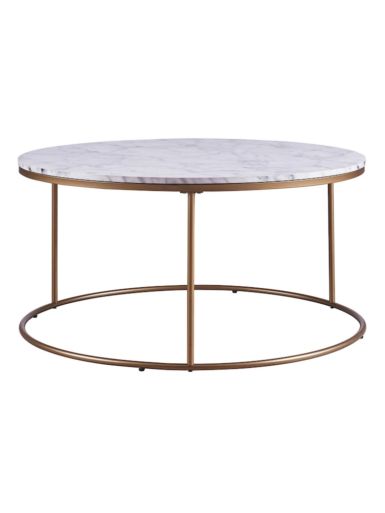 Teamson Home Brass Marmo Round Coffee Table with Faux Marble Top - Image 4 of 4