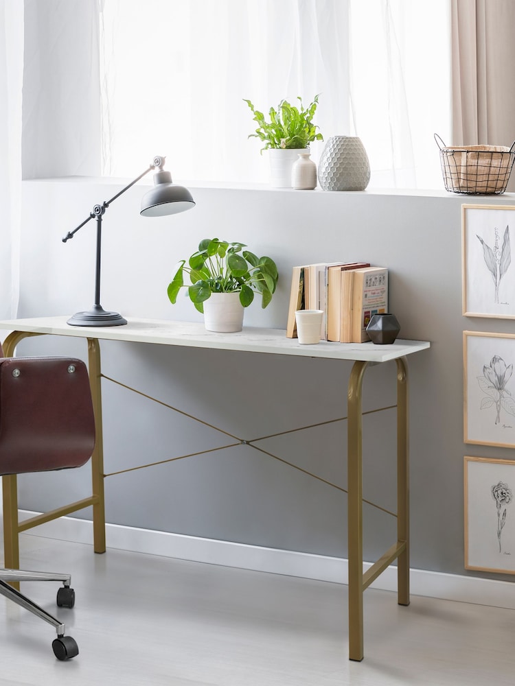 Teamson Home Brass Bella Writing Home Office Desk with Faux Marble Top - Image 1 of 6