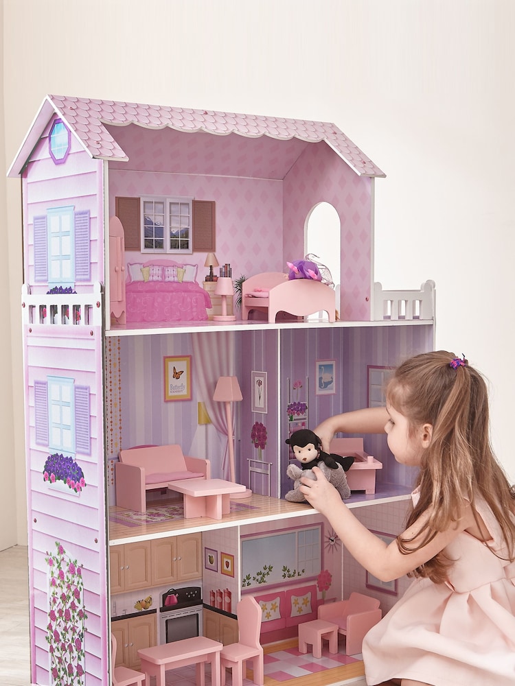 Teamson Home Pink Kids Tiffany Wooden Interactive Dollhouse - Image 1 of 4