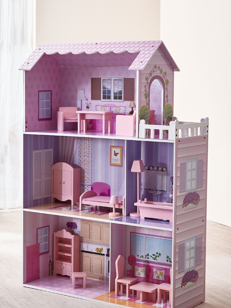 Teamson Home Pink Kids Tiffany Wooden Interactive Dollhouse - Image 2 of 4