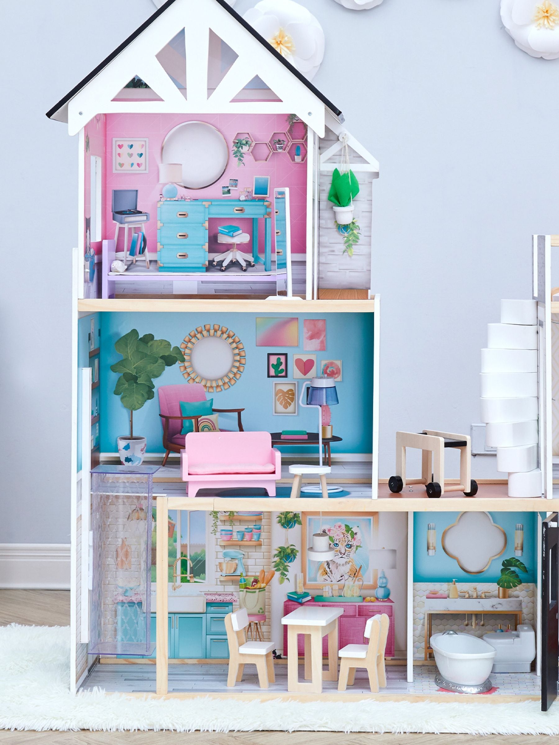 Buy Teamson Home Pink Kids Mansion Wooden Interactive Doll House from the Next UK online shop
