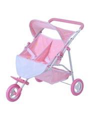 Teamson Home Pink Kids Dolls Double Twin Pram Pushchair with Storage - Image 2 of 6