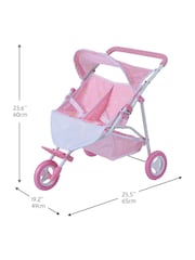 Teamson Home Pink Kids Dolls Double Twin Pram Pushchair with Storage - Image 3 of 6