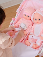 Teamson Home Pink Kids Dolls Double Twin Pram Pushchair with Storage - Image 4 of 6