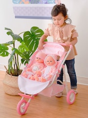 Teamson Home Pink Kids Dolls Double Twin Pram Pushchair with Storage - Image 6 of 6