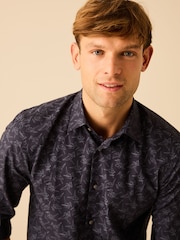 Navy Blue Origami Bird Printed Trimmed Shirt - Image 1 of 8