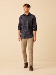 Navy Blue Origami Bird Printed Trimmed Shirt - Image 2 of 8