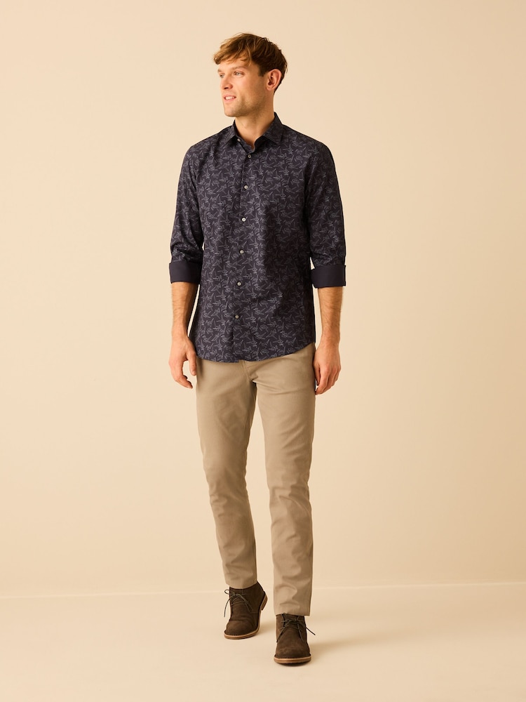 Navy Blue Origami Bird Printed Trimmed Shirt - Image 2 of 8