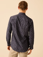 Navy Blue Origami Bird Printed Trimmed Shirt - Image 3 of 8