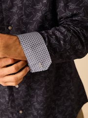 Navy Blue Origami Bird Printed Trimmed Shirt - Image 5 of 8