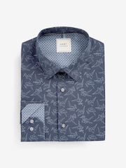 Navy Blue Origami Bird Printed Trimmed Shirt - Image 6 of 8