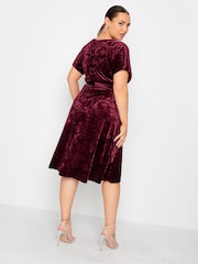 Yours Curve Red Velvet Wrap Skater Dress - Image 2 of 4