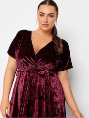 Yours Curve Red Velvet Wrap Skater Dress - Image 4 of 4