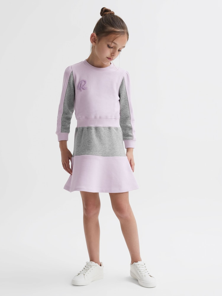 Reiss Lilac Daley 9-14 yrs Colourblock Motif Jersey Dress - Image 1 of 5