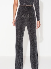 Black Sequin Wide Leg Trousers - Image 3 of 6