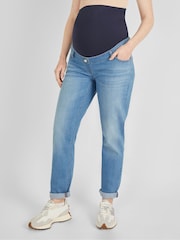 JoJo Maman Bébé Light Wash Blue Slim Boyfriend Maternity Denim Jeans - Image 2 of 5