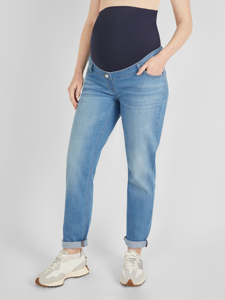 JoJo Maman Bébé Light Wash Blue Slim Boyfriend Maternity Denim Jeans - Image 2 of 5