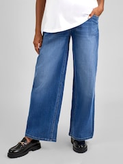 JoJo Maman Bébé Mid Wash Blue Wide Leg Maternity Denim Jeans - Image 1 of 5