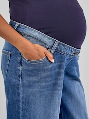 JoJo Maman Bébé Mid Wash Blue Wide Leg Maternity Denim Jeans - Image 4 of 5