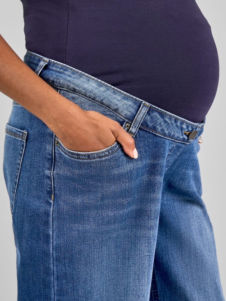 JoJo Maman Bébé Mid Wash Blue Wide Leg Maternity Denim Jeans - Image 4 of 5