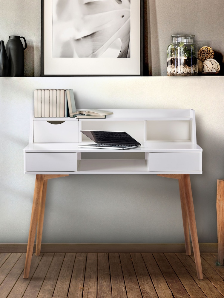 Teamson Home White Creativo Simplistic Wooden Writing Desk with Storage - Image 4 of 4