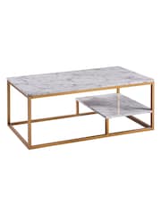 Teamson Home Brass Marmo Coffee Table with White Faux Marble Top - Image 2 of 5