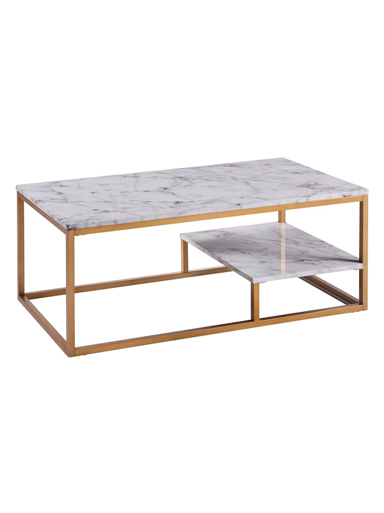 Teamson Home Brass Marmo Coffee Table with White Faux Marble Top - Image 2 of 5