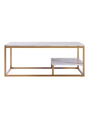 Teamson Home Brass Marmo Coffee Table with White Faux Marble Top - Image 3 of 5