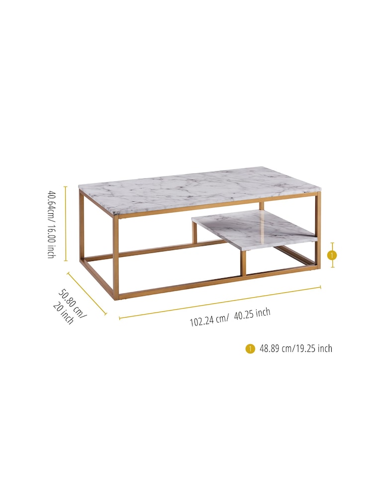Teamson Home Brass Marmo Coffee Table with White Faux Marble Top - Image 5 of 5