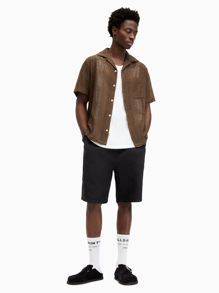 AllSaints Black Hanbury Cotton/Linen Blend Shorts - Image 1 of 7