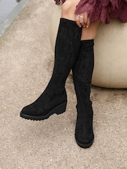 Linzi Black Kortina Brown Suede High Leg Boots With Wedged Heel - Image 2 of 5