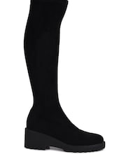 Linzi Black Kortina Brown Suede High Leg Boots With Wedged Heel - Image 3 of 5